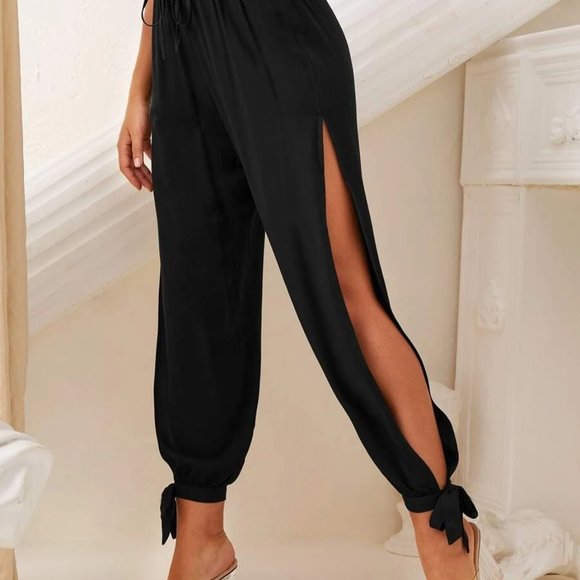 Split Thigh Knot Hem Solid Pants - Picture 2 of 3